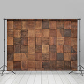 Lofaris Artistic Brown Square Wood Block Photo Booth Backdrop